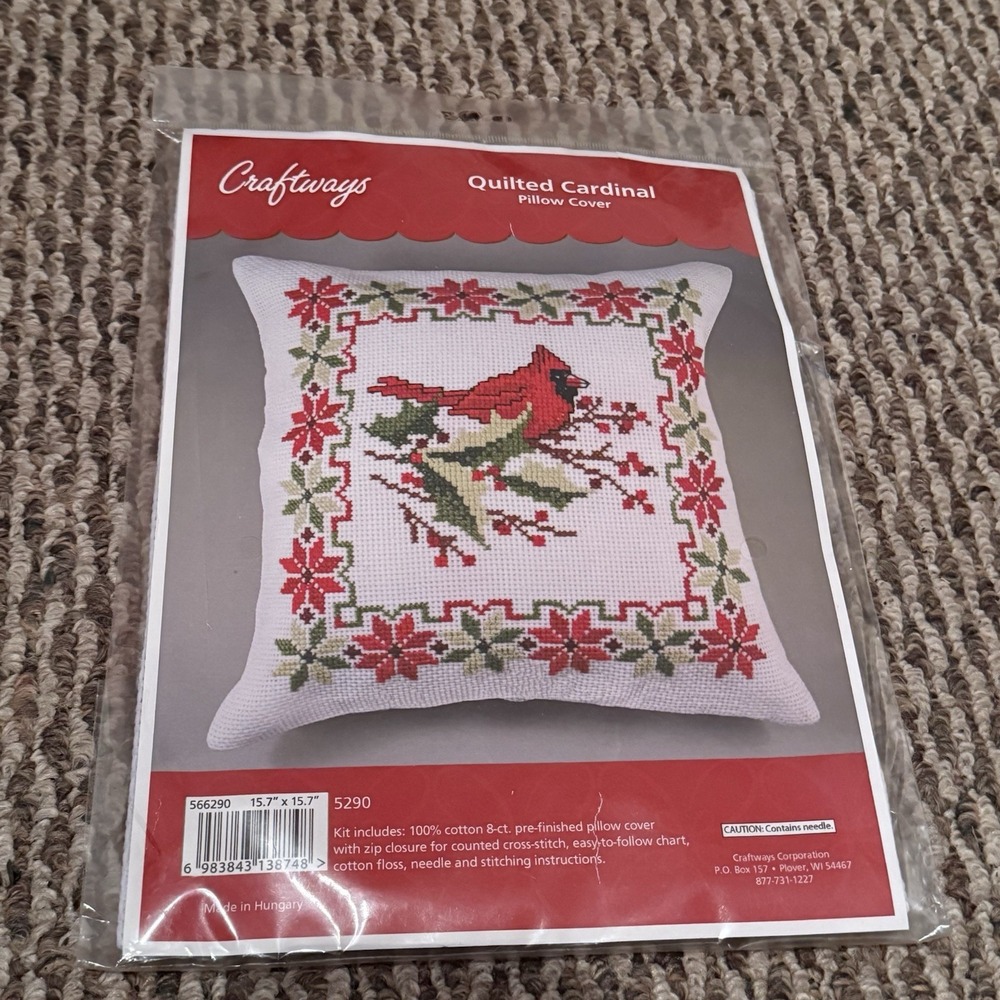 Vintage Craftways Quilted Cardinal Pillow Cover 5290 Counted Cross Stitch